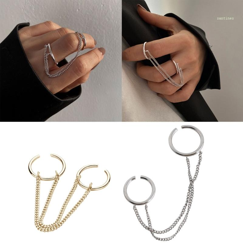 Nhẫn Hở Hình Dây Xích Đôi Phong Cách Punk Hip Hop Thời Trang Dự Tiệc Cho Nữ