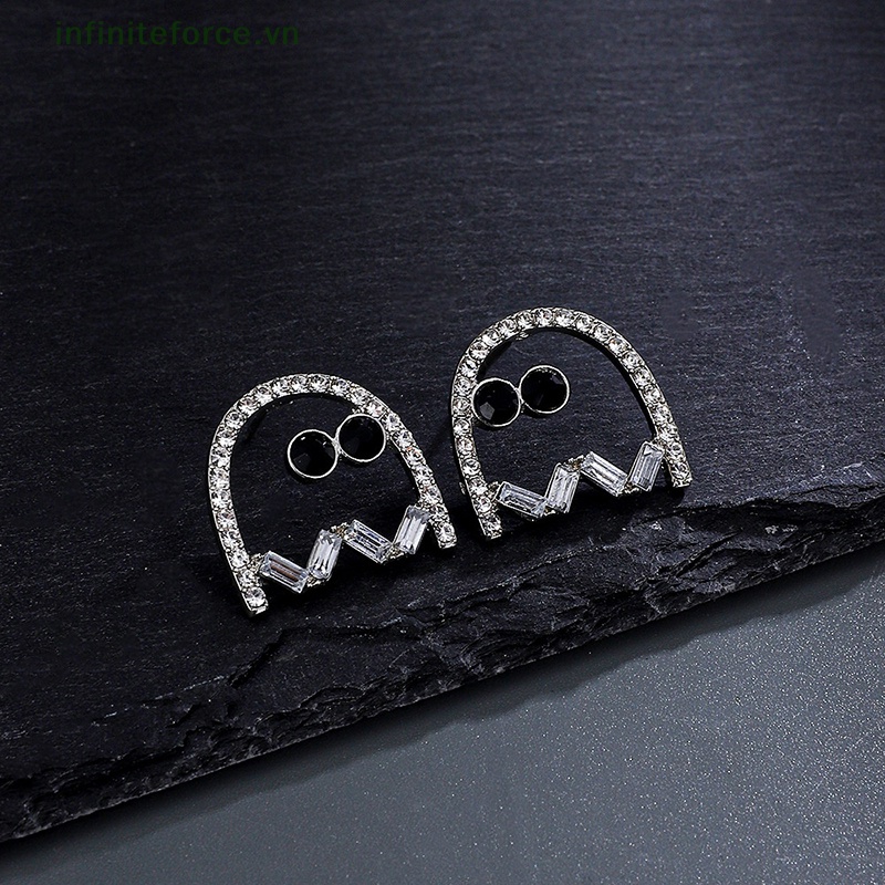 1 Đôi Bông Tai Hình Con Ma Đính Đá Đen Vui Nhộn Sáng Tạo Dành Cho Nữ Hóa Trang Halloween