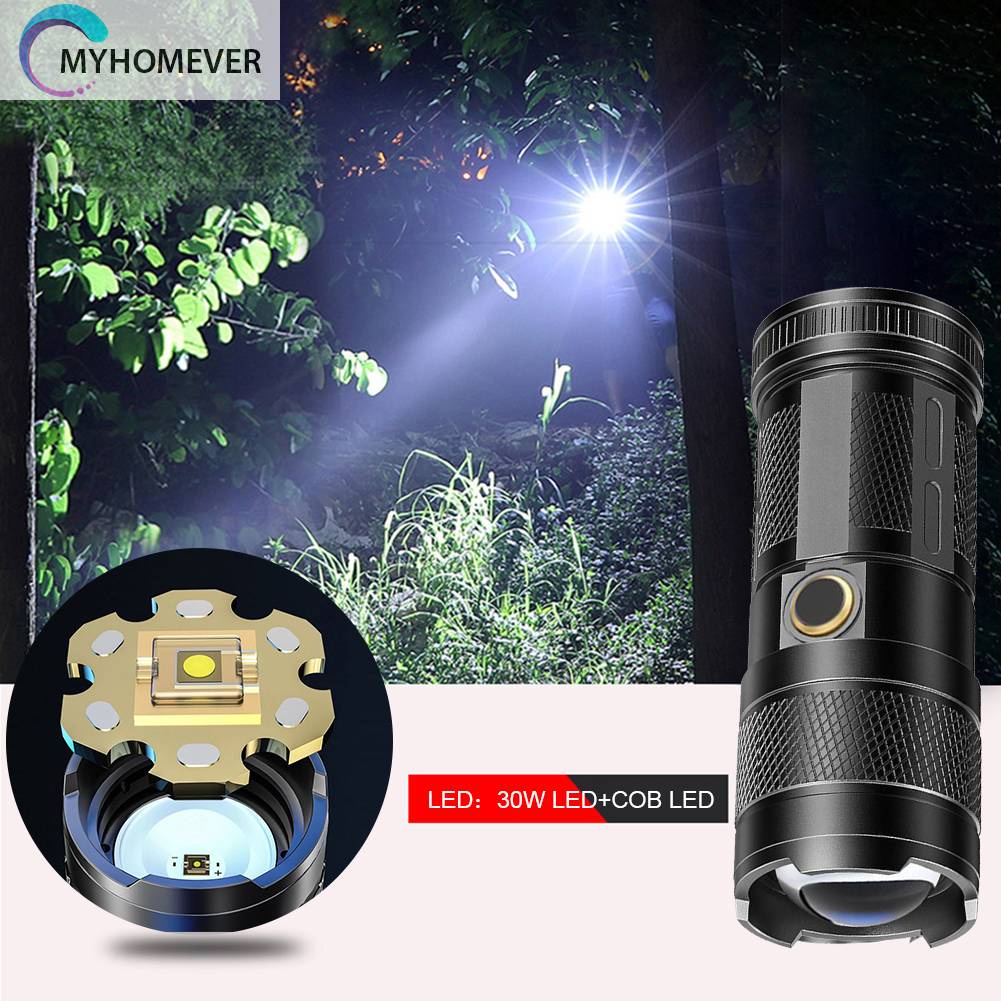 Đèn Pin 30W LED COB 1500mAh 1000LM Sạc USB Loại C Chống Thấm Nước