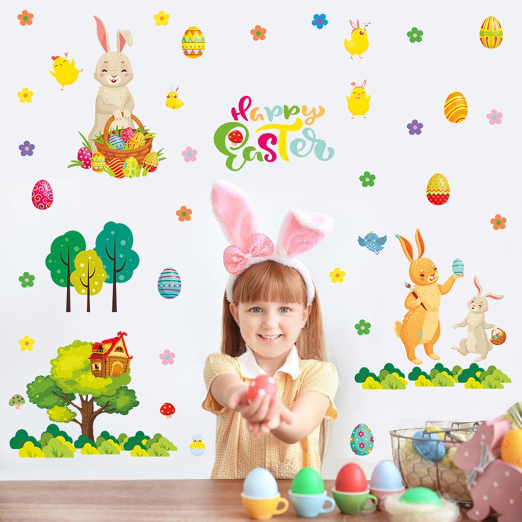 Miếng Dán Tường Bằng PVC Chống Thấm Nước Họa Tiết Thỏ Phục Sinh Độc Đáo