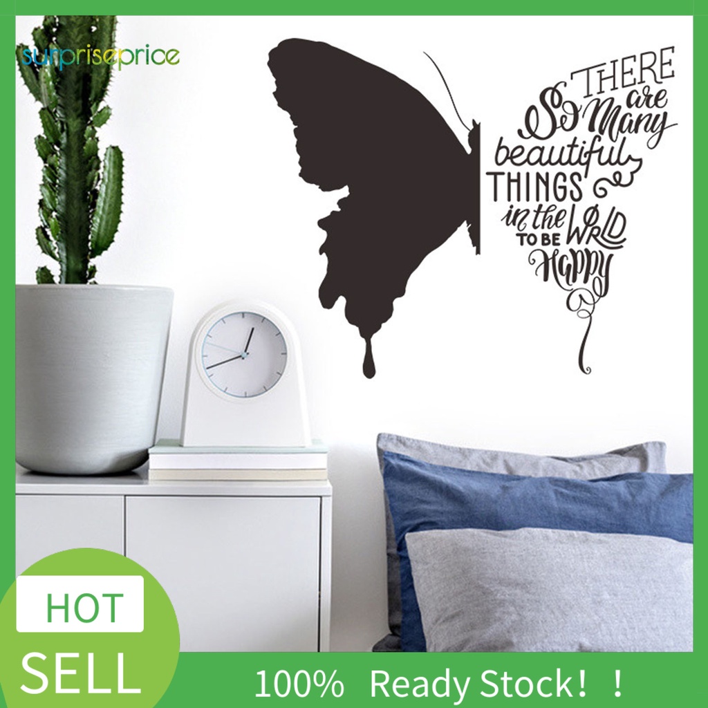 Miếng Dán Tường Trang Trí Bằng PVC In Chữ Tiếng Anh &amp; Bướm