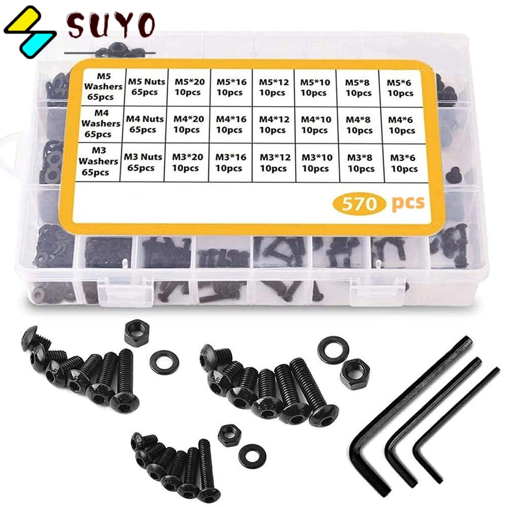 SUYO Bộ 570 Ốc Vít Đầu Ổ Cắm 10.9 Bằng Thép Carbon Kèm Đai Ốc Màu Đen Dùng Sửa Chữa Cho Nam