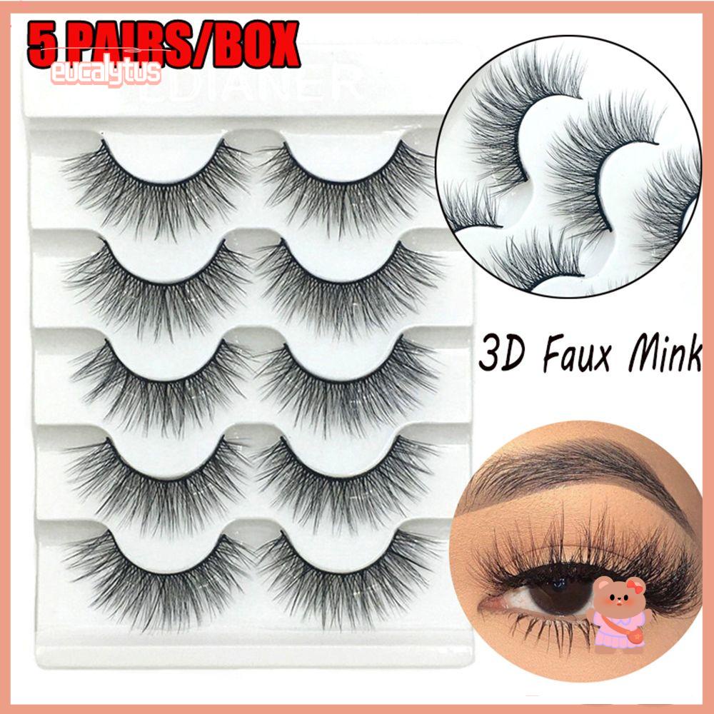 EUTUS Bộ 5 Cặp Lông Mi Giả Dài Xoăn 3D Handmade Tự Nhiên
