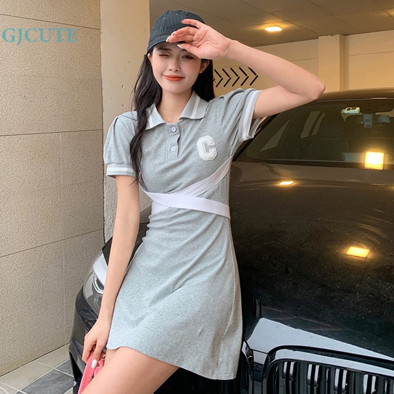 Đầm Mini Cổ Bẻ In Chữ Đơn Giản Thời Trang Mùa Hè Cho Nữ WTD