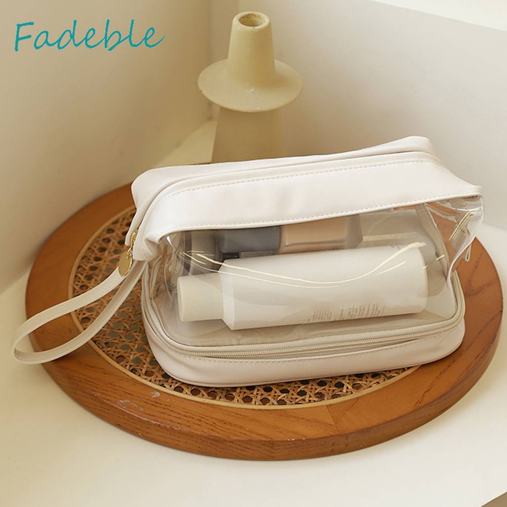 Túi Đựng Mỹ Phẩm Da PU Hai Lớp Đa Năng Có Khóa Kéo Cho Nữ