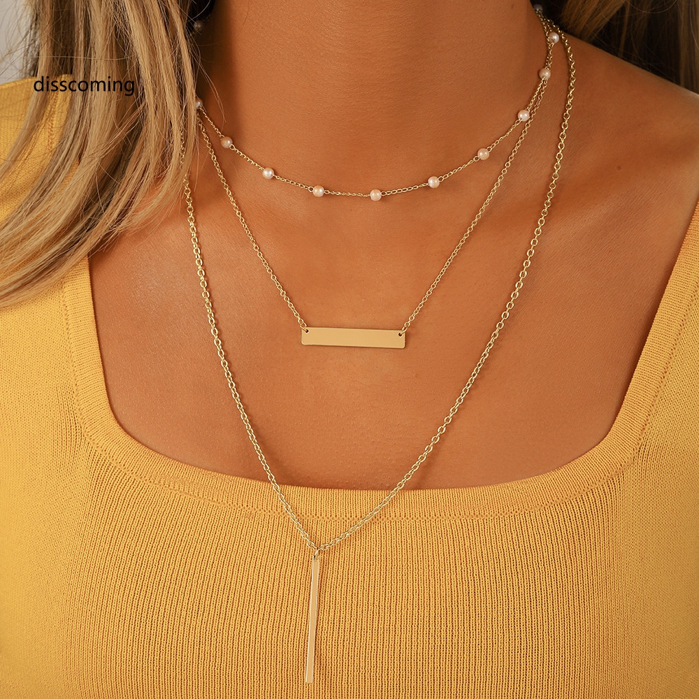 Áo Thun In Hình SL SL SL Thời Trang Năng Động| Vòng cổ Ba Lớp Đính Ngọc Trai Hình Vuông Phong Cách Mới