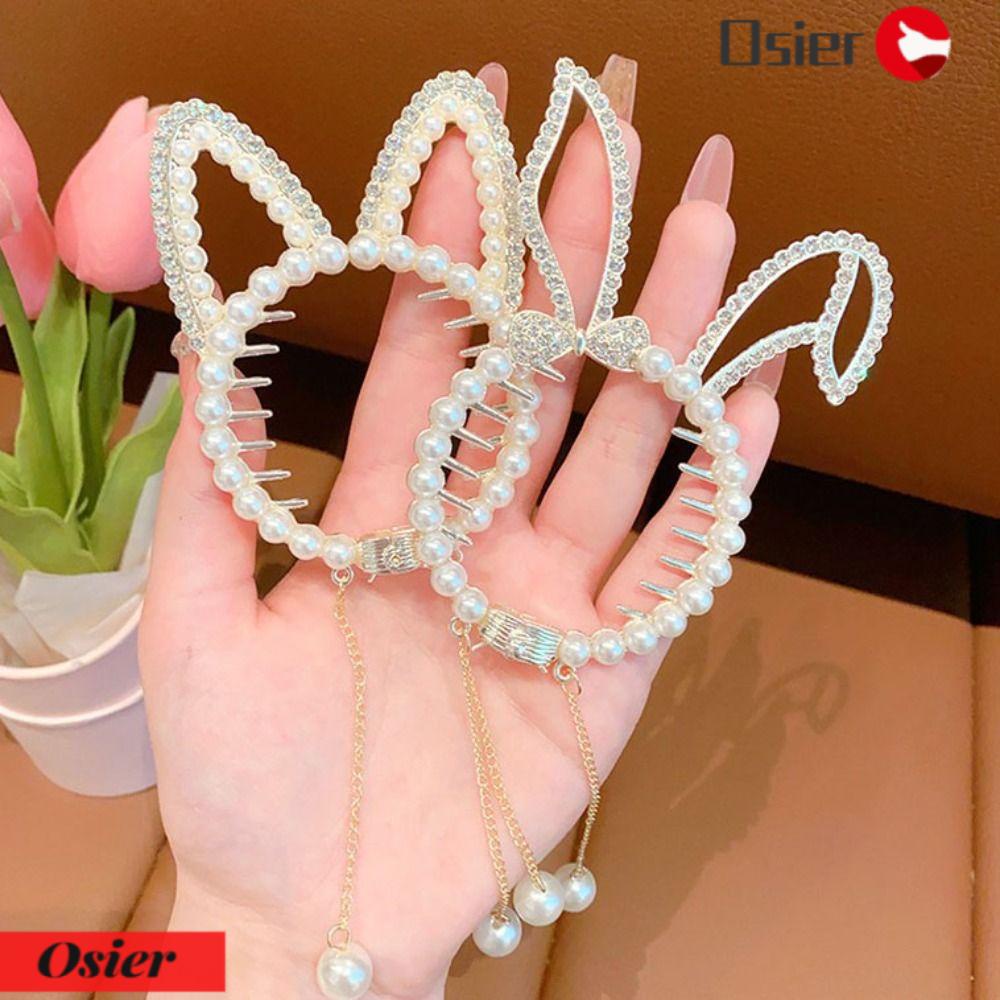 OSIER1 Kẹp Tóc Đính Bóng Lông Thỏ Mèo Phong Cách Retro Cho Nữ