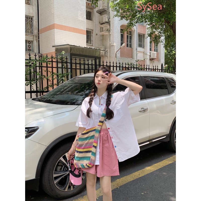 Áo Sơ Mi Tay Ngắn Dáng Rộng Cài Nút Nhiều Màu Thời Trang Mùa Hè Cho Nữ