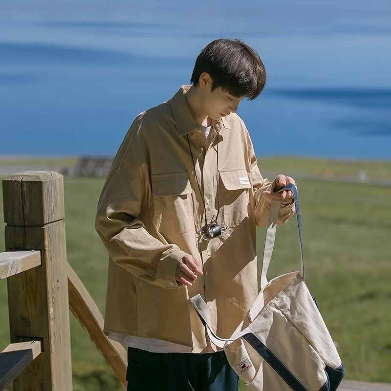 Set Áo Sơ Mi Kaki + Áo Khoác Vest Phong Cách Nhật Bản Thời Trang Cho Nam