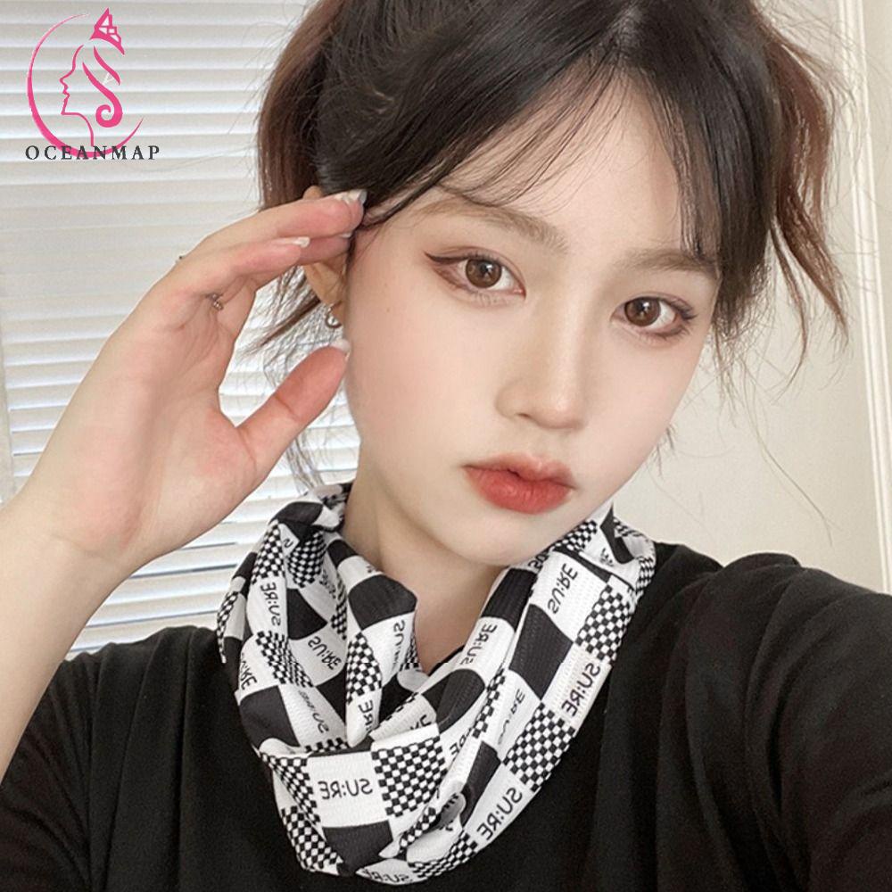 OCEANMAP Khăn Choàng Cổ Kiêm Khẩu Trang Chống Nắng Vải Lụa Lạnh Mỏng In Chữ Cá Tính Dùng Khi Đạp Xe Mùa Hè