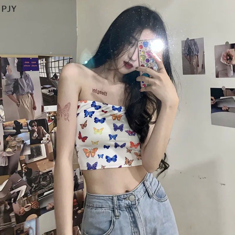 Áo Không Dây Dáng Ôm In Hình Bướm Thời Trang Mùa Hè Quyến Rũ Dành Cho Nữ PJ