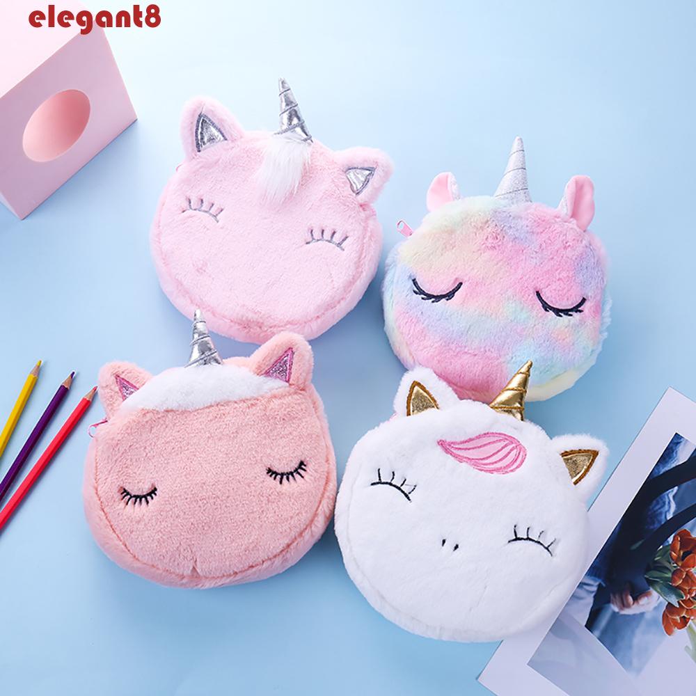 ELEGANT Túi Đeo Vai Hình Kỳ Lân Hoạt Hình Nhồi Bông Mềm Phối Khóa Kéo Dễ Thương Cho