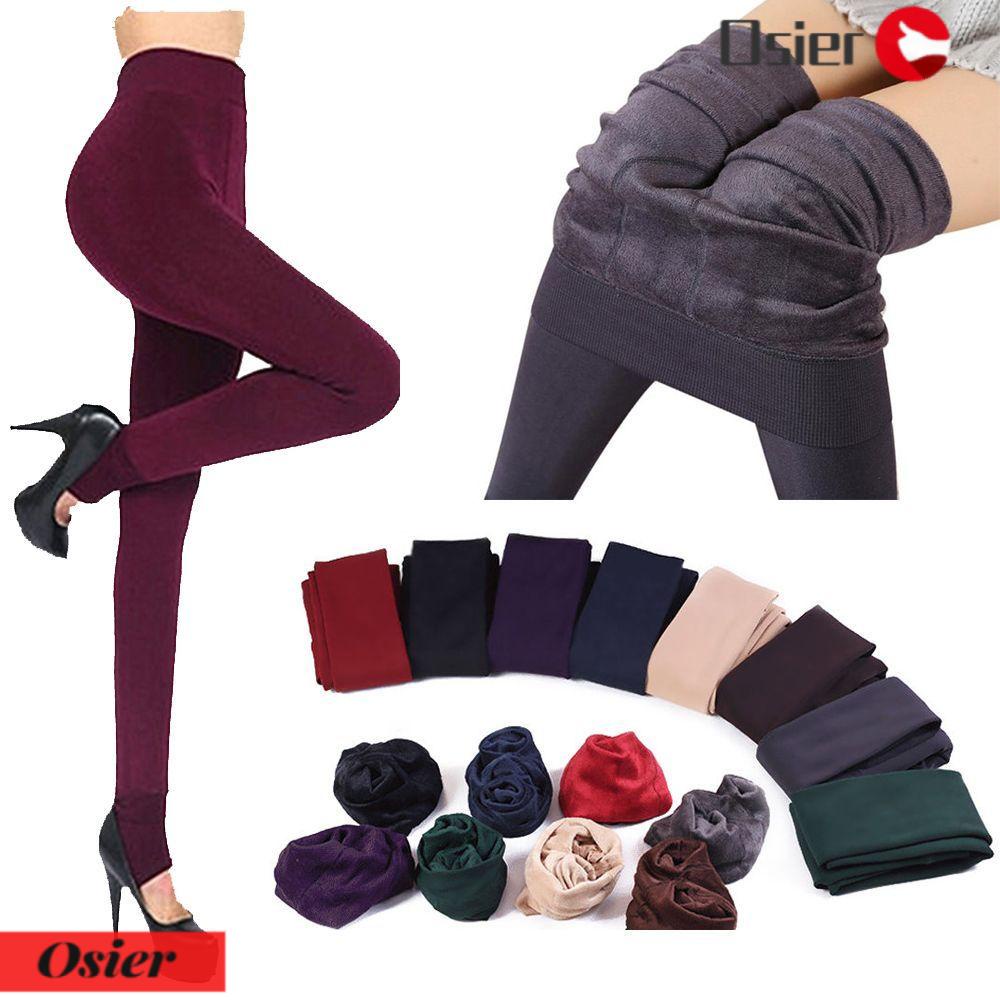 OSIER1 Quần Legging Lông Cừu Dày Dặn Ấm Áp Co Giãn Thời Trang Dành Cho Nữ