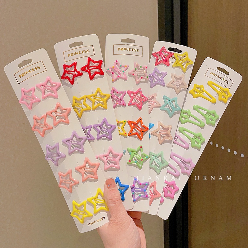 Bộ Kẹp Tóc Mái Bằng Nhựa Đính Ngôi Sao Nhiều Màu Dễ Thương Cho Nữ