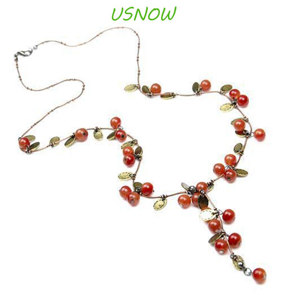 USNOW Vòng cổ Mặt Hình Cherries Màu Đỏ Thời Trang Cho Nữ