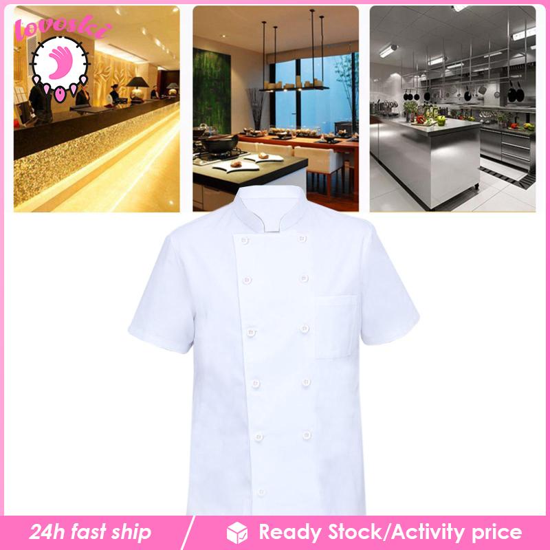 Áo Đồng Phục Đầu Bếp Nhà Hàng Tay Ngắn Bằng Vải Cotton Phối Lưới Unisex