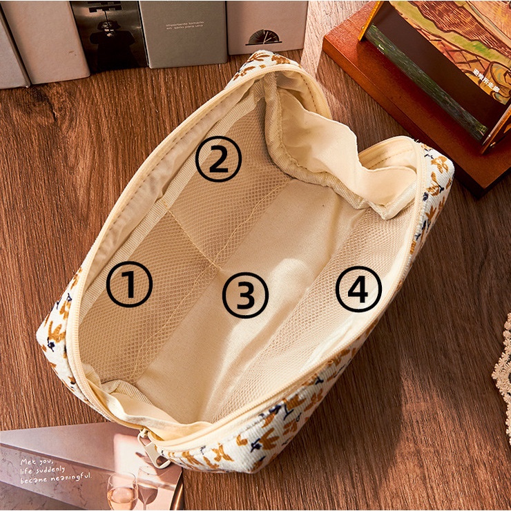 Hộp Đựng Bút Nhung Tăm Hoạ Tiết Hoa Vintage- Sức Chứa Lớn