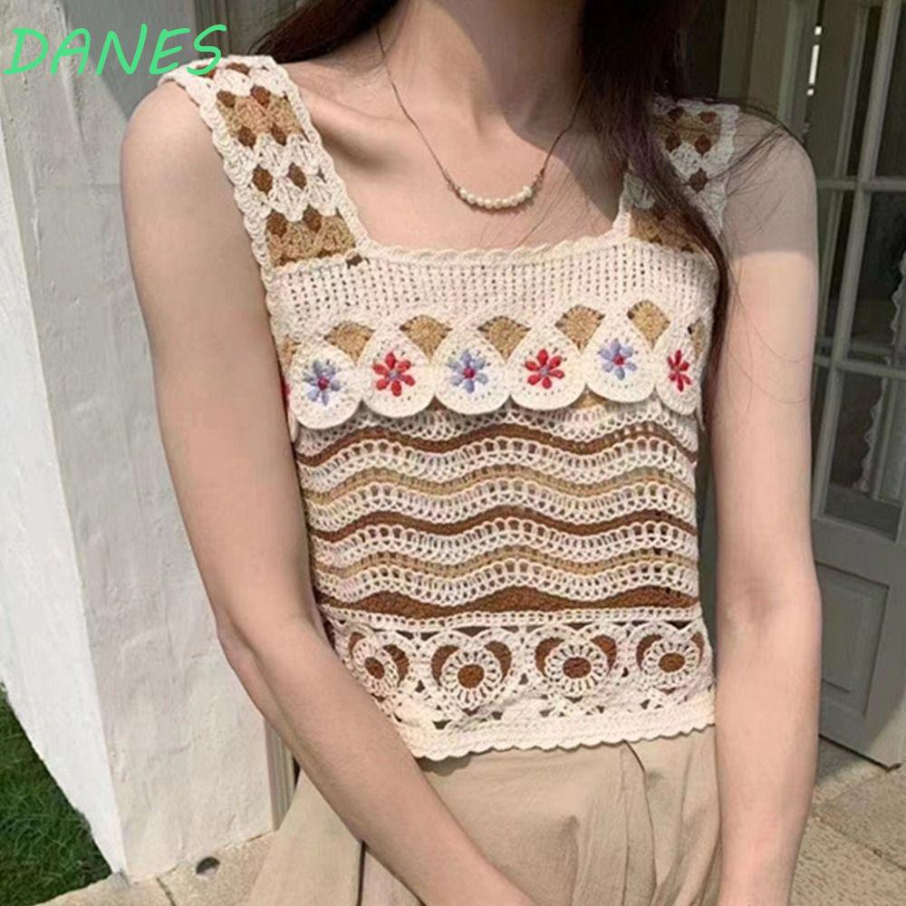 DANES Áo Hai Dây Dệt Kim Dáng Rộng Họa Tiết Kẻ Sọc Phong Cách Bohemia Thời Trang Cho Nữ