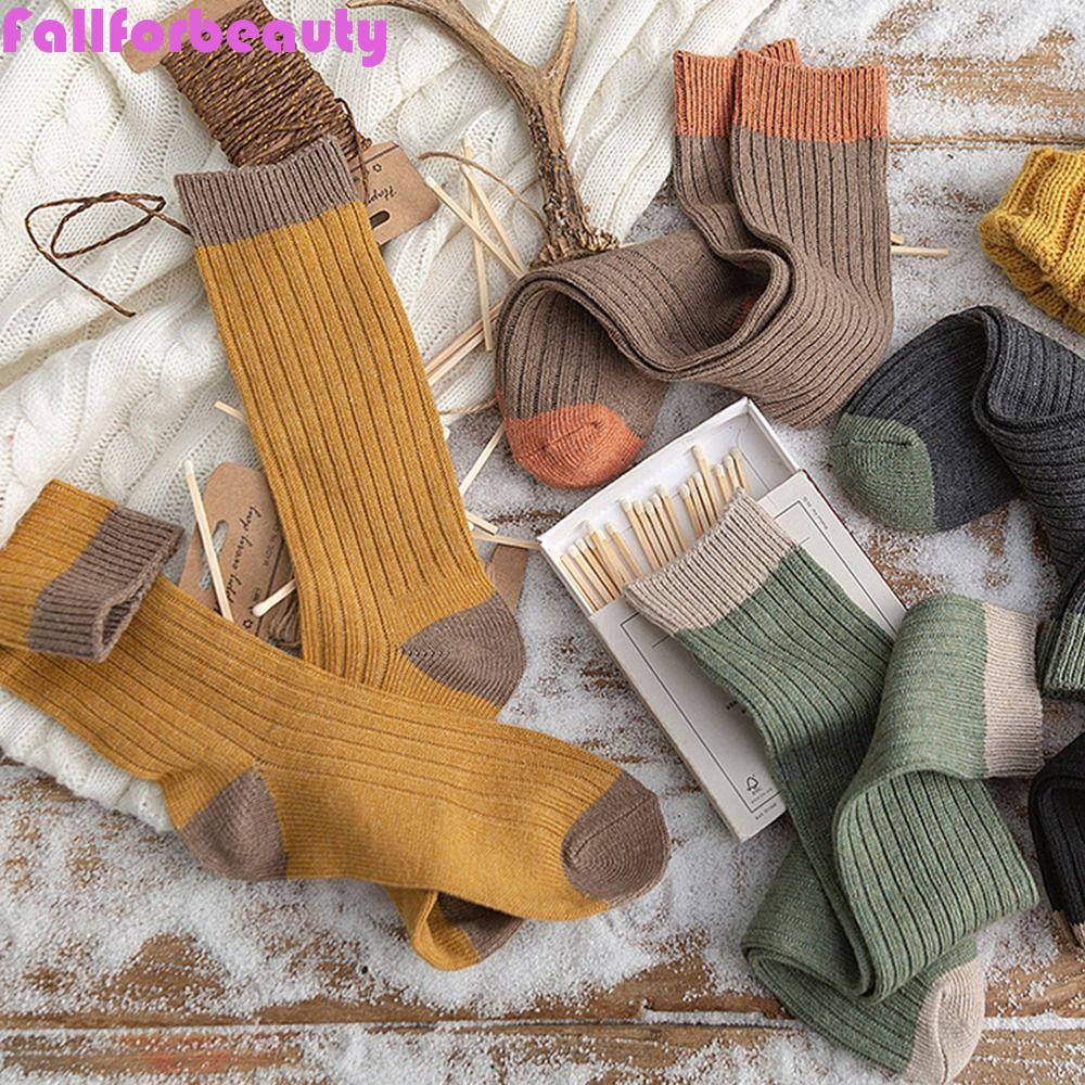 FALLFORBEAUTY Vớ Cotton Cổ Cao Thoáng Khí Thời Trang Thu Đông Phong Cách Vintage Dành Cho Nữ