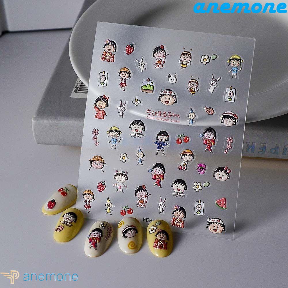 ANEMONE Miếng Dán Trang Trí Móng Tay Họa Tiết Hoạt Hình Gấu Và Ly Cà Phê Dễ Thương DIY