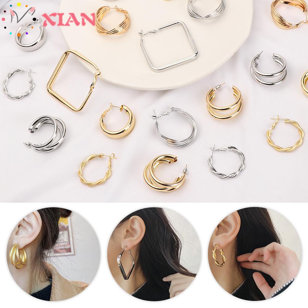 XIANTIN Bông Tai Kim Loại Hình Tròn