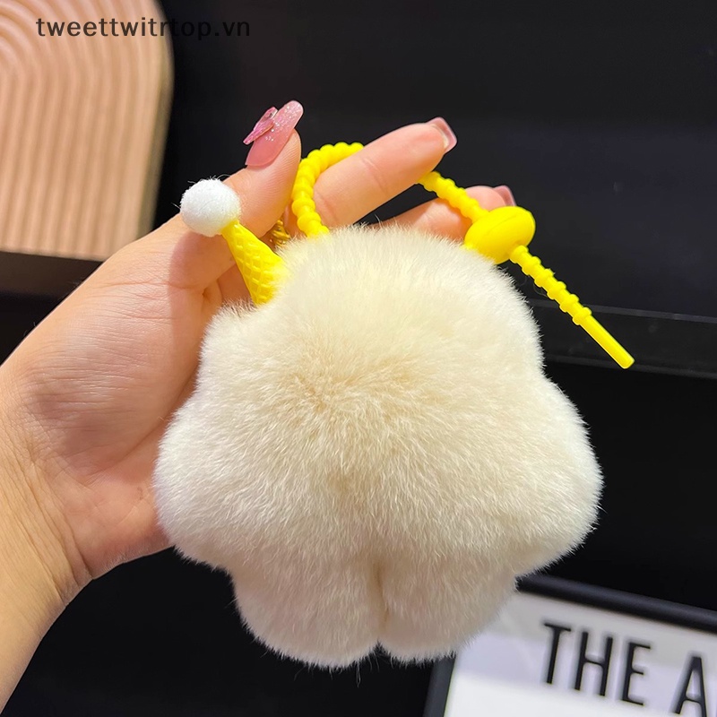 Móc Khóa Hình Que Kem Lông Thỏ Dễ Thương