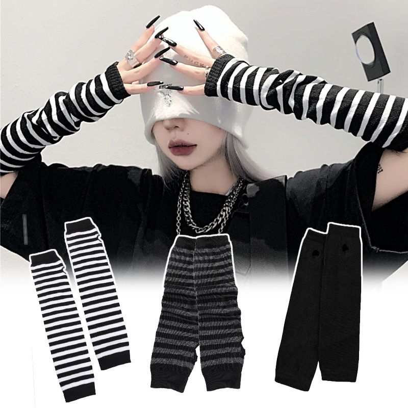 Găng Tay Hở Ngón Họa Tiết Kẻ Sọc Phong Cách Hip hop Thời Trang Cho Nam Và Nữ