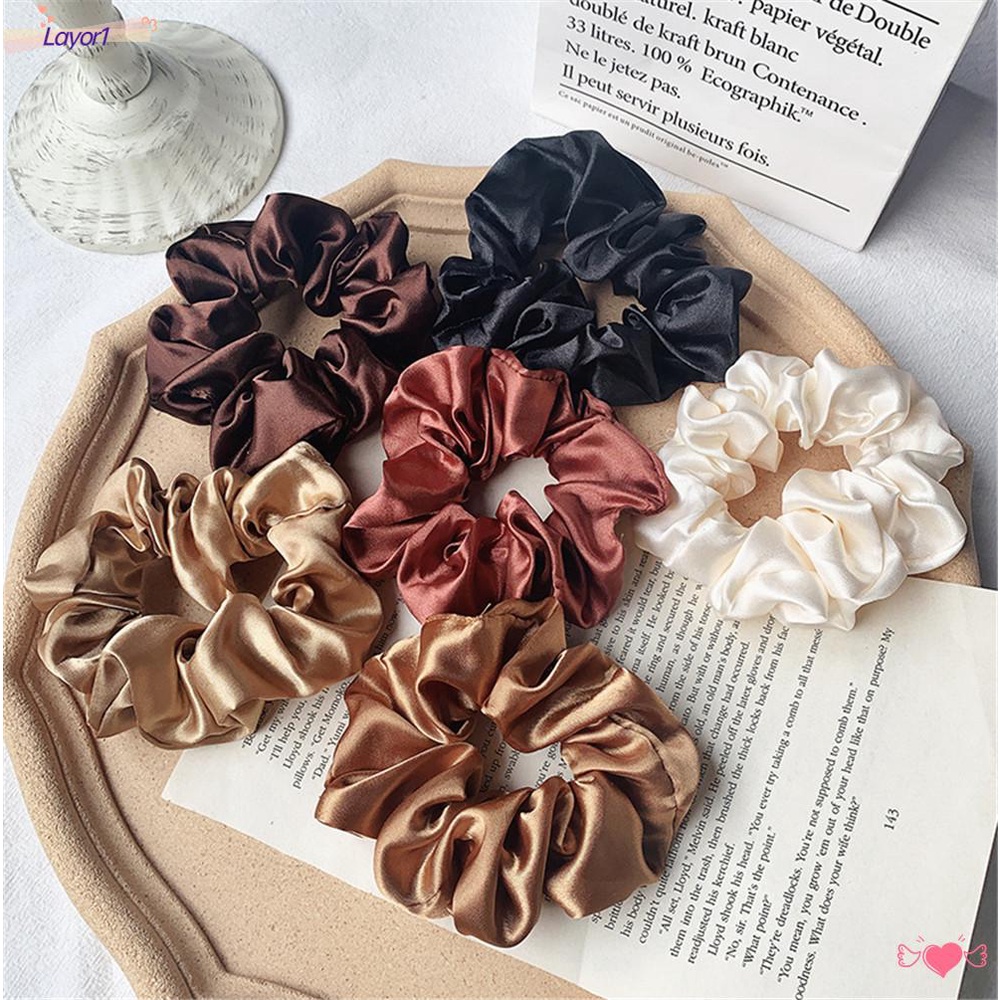 LAYOR1 Dây Cột Tóc Đuôi Ngựa Bằng Lụa Satin Thời Trang Giá Đỡ