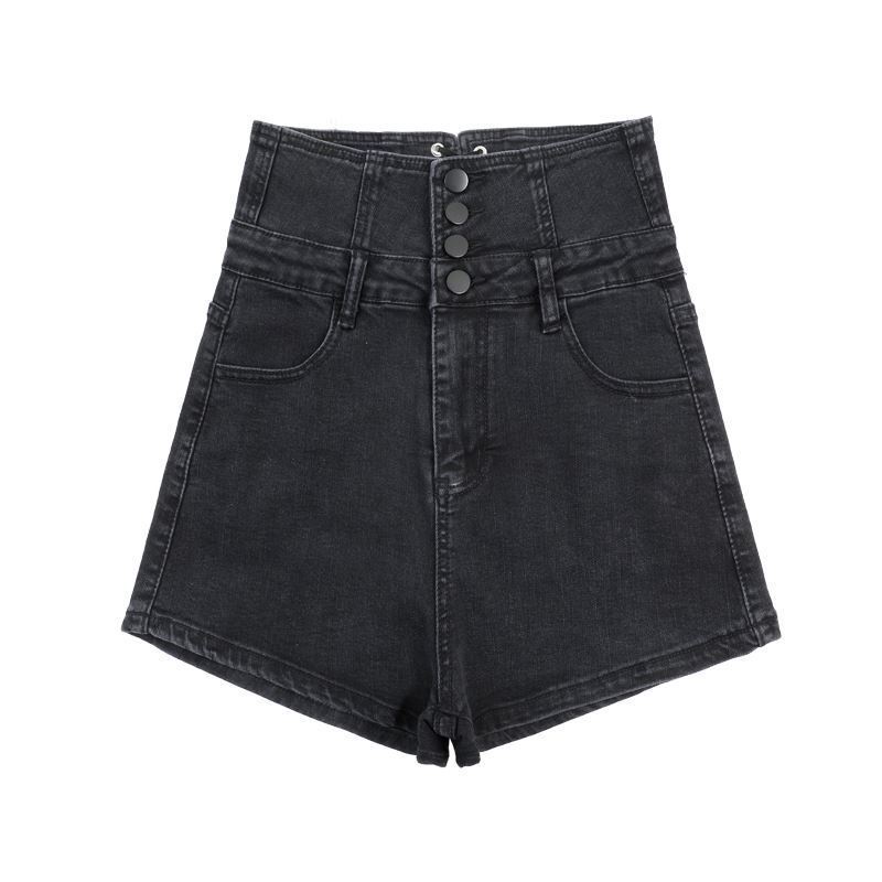 Quần Short Denim Màu Đen Lưng Cao Dáng Chữ a Thời Trang Cho Nữ