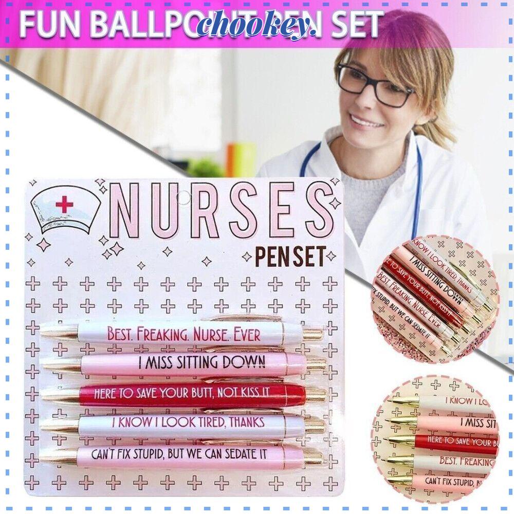 CHOOKEY Set 5 Bút Bi Mực Đen Vui Nhộn Cho Y Tá Bác Sĩ