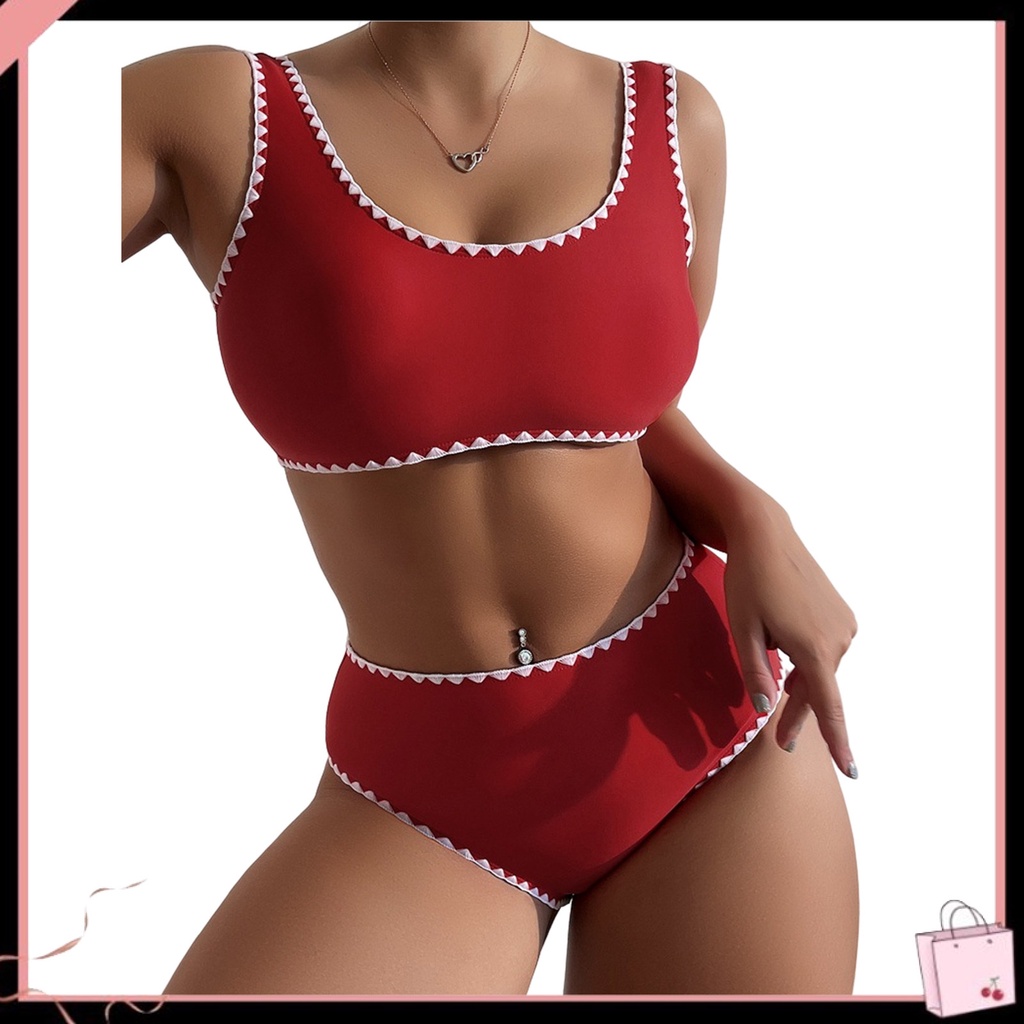 Bộ Đồ Bơi 2 Mảnh Không Tay Cổ Chữ U Có Đệm Mút Màu Sắc Phù Hợp Cho Mùa Hè