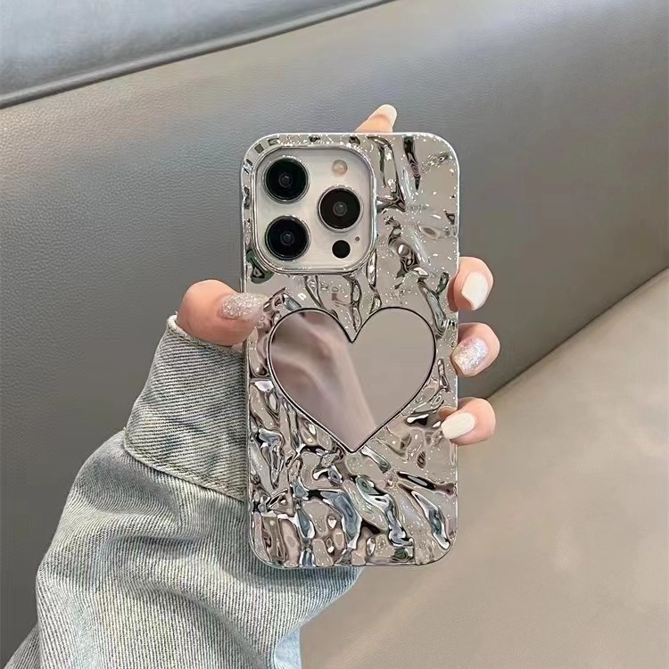 Ốp Điện Thoại Silicon Tráng Gương Hình Trái Tim Lấp Lánh Cho iPhone 11 12 13 14 Pro Max