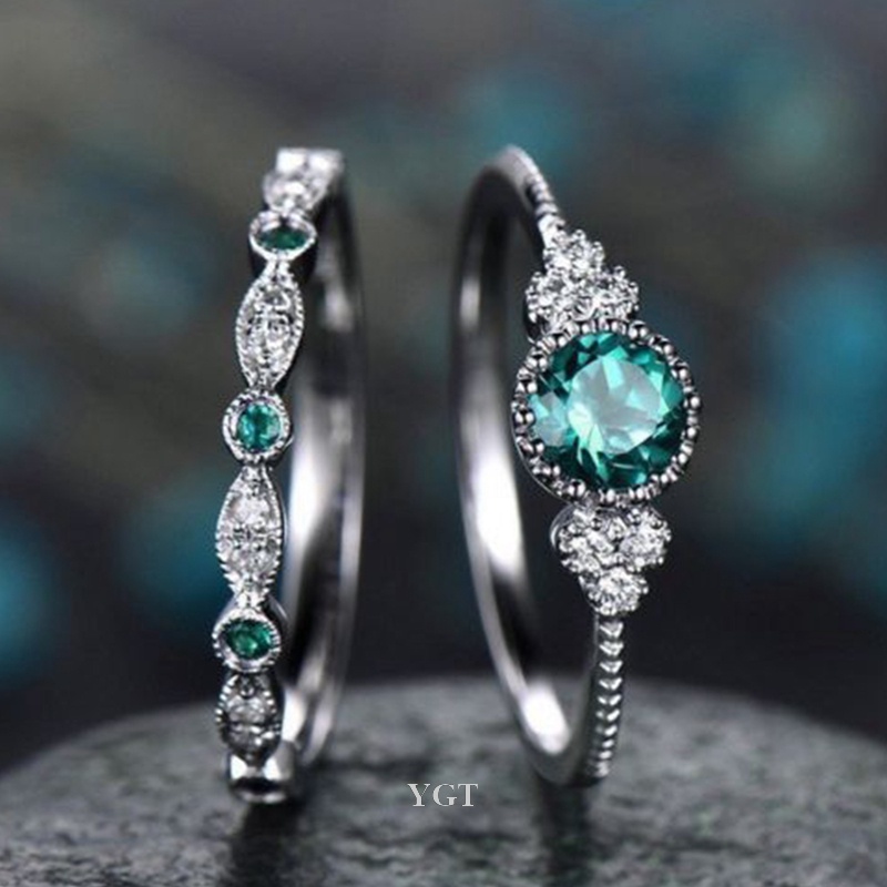 Set 2 Nhẫn Đính Đá Nhân Tạo Thời Trang Dành Cho Nữ