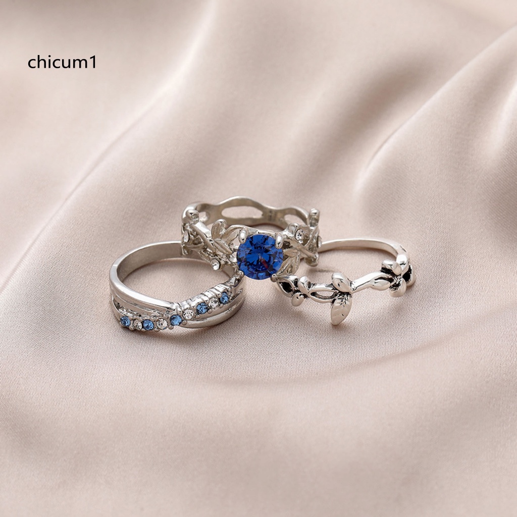 Set 3 Nhẫn Đeo Đốt Ngón Tay Hợp Kim Đính Đá Xinh Xắn Cho Nữ