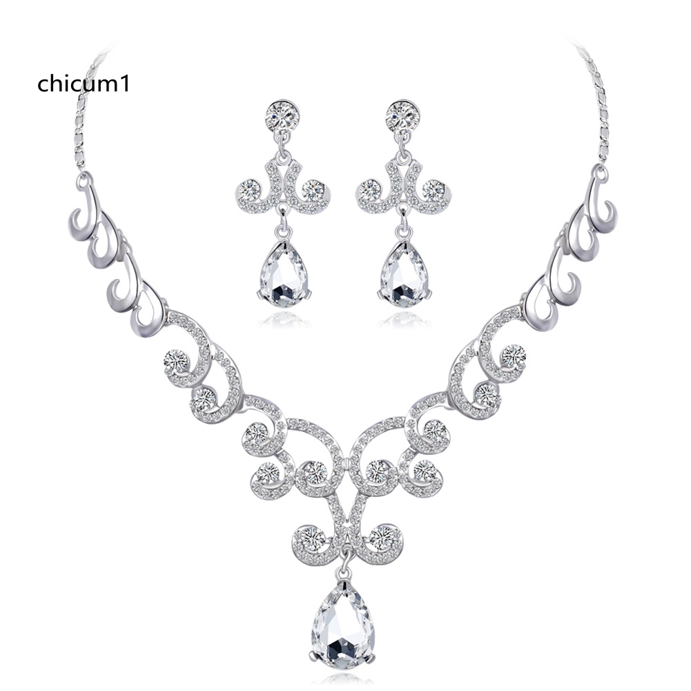 Bộ Vòng cổ + Bông Tai Đính Kim Cương Giả Sang Trọng Cho Nữ