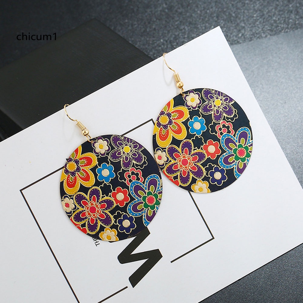 Khuyên Tai Hình Tròn Họa Tiết Hoa Nhiều Màu Sắc Phong Cách Vintage Dành Cho Nữ