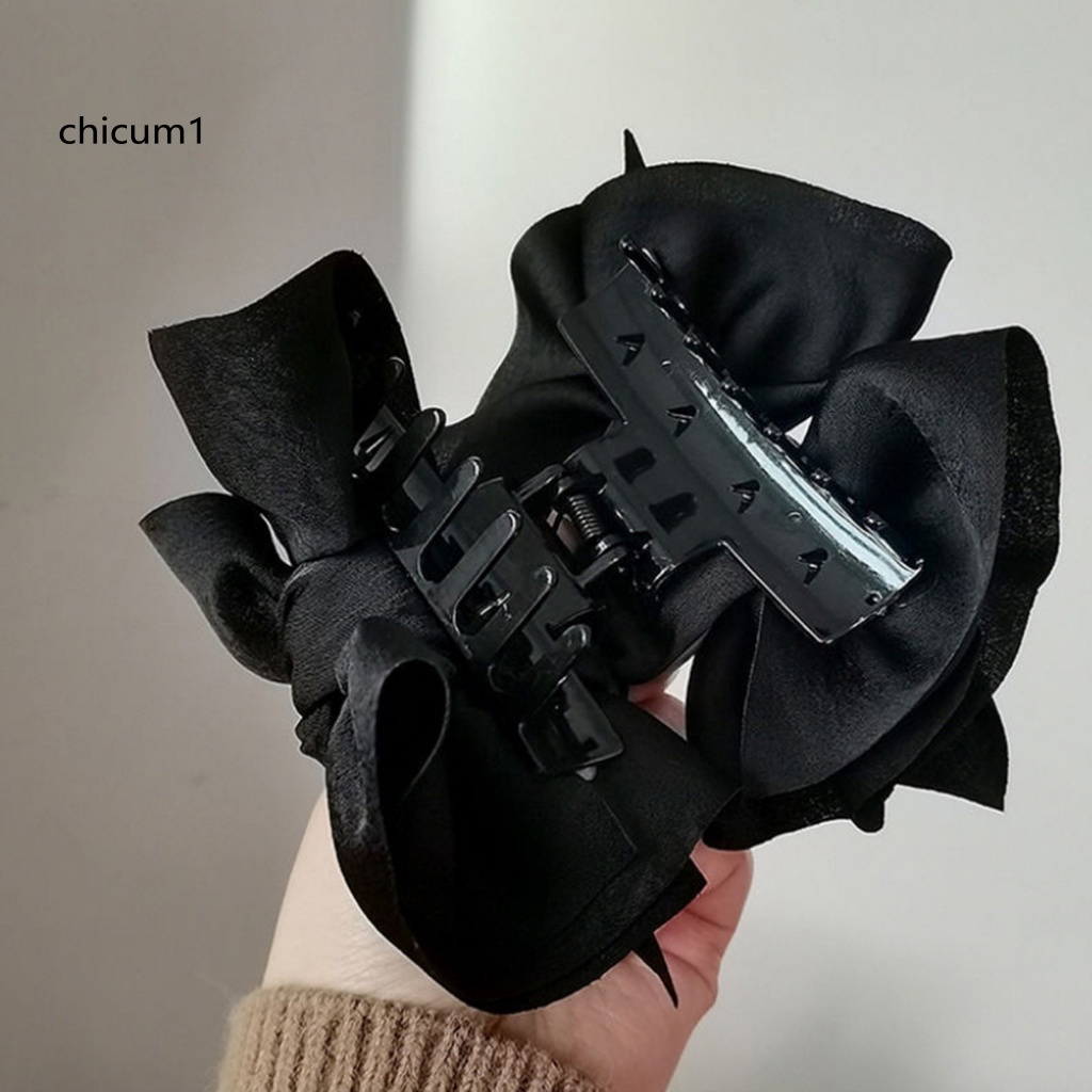 Kẹp Tóc Càng Cua Đính Nơ Lớn Màu Trơn Hai Lớp Chống Trượt Có Răng Lược Siêu Nhẹ Cho Nữ