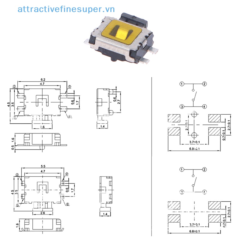 Set 10 Công Tắc Chuyển Đổi Micro SMD 4Pin Cho Điện Thoại 3.5X4.7