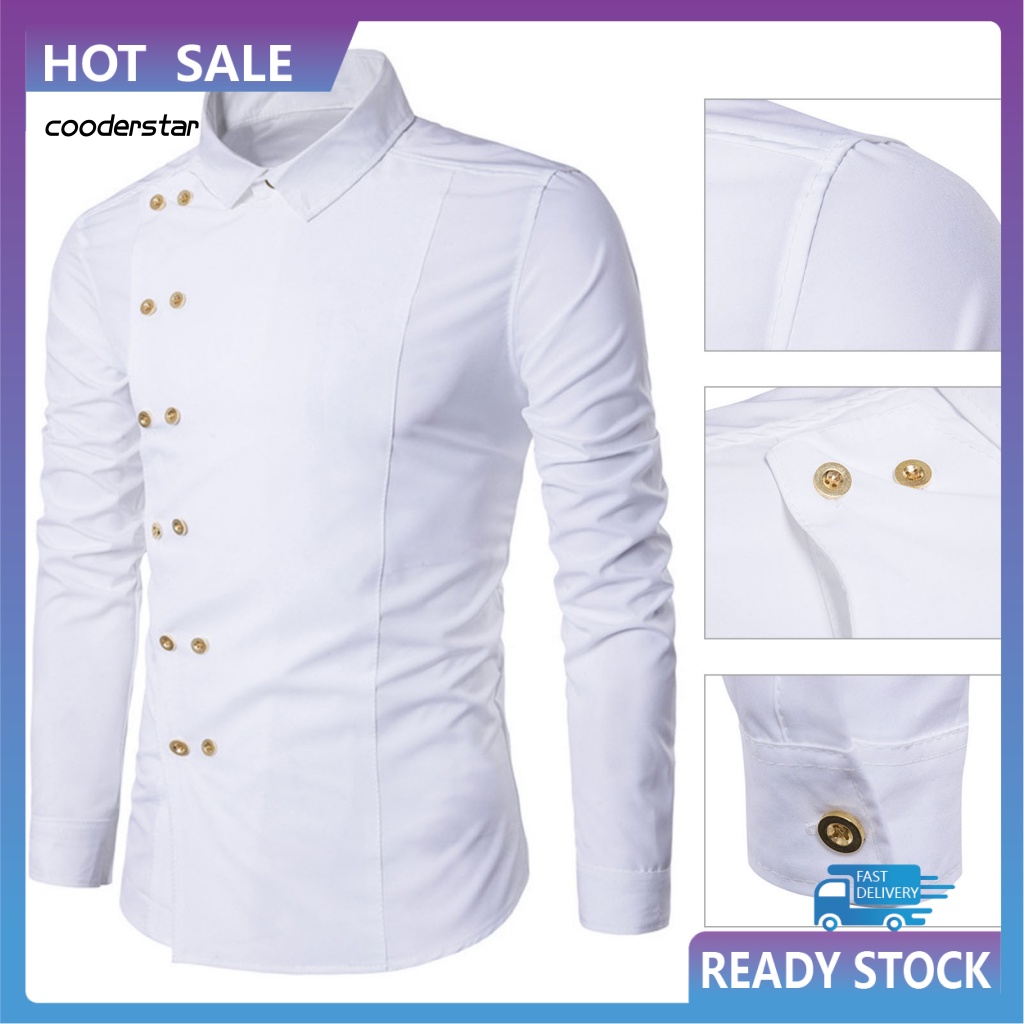 Áo Sơ Mi Nam Cổ Bẻ Hai Hàng Nút Cài Màu Trơn Dáng Ôm Thời Trang Công Sở