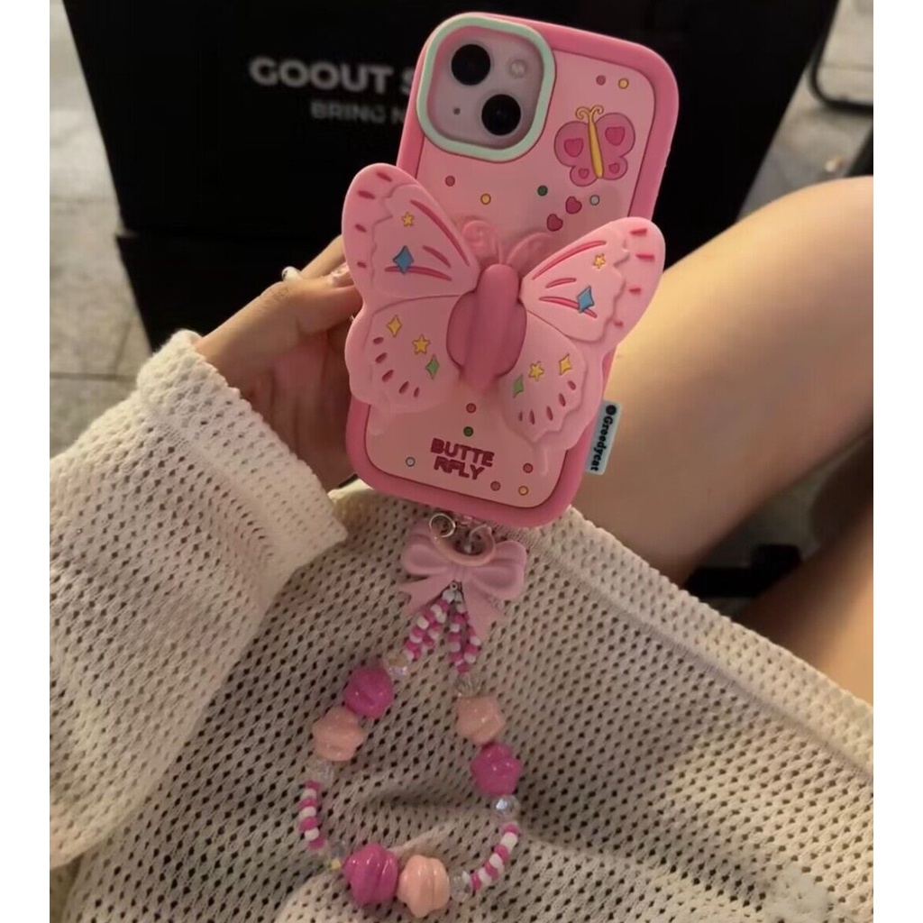 Ốp Điện Thoại Silicon Mềm Chống Rơi Có Giá Đỡ Và Dây Xích Nơ Cho iPhone 14 Pro Max / 13Pro / 13Promax 12 / 12Pro / 11