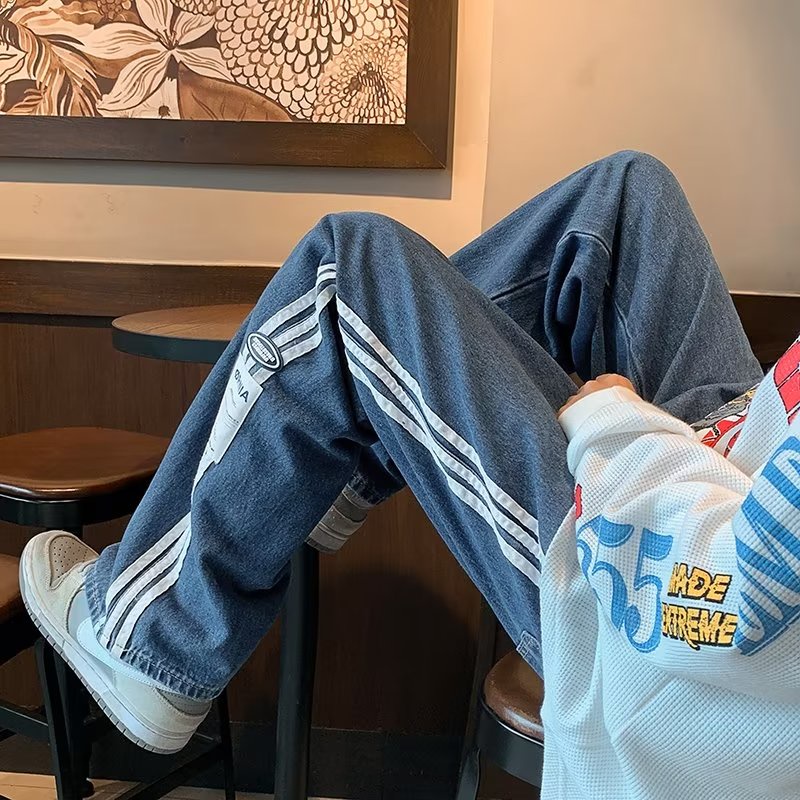 Quần Dài Ống Rộng Họa Tiết Kẻ Sọc Lót Lông Cừu Thời Trang Đường Phố Mỹ Cá Tính Cho Nam