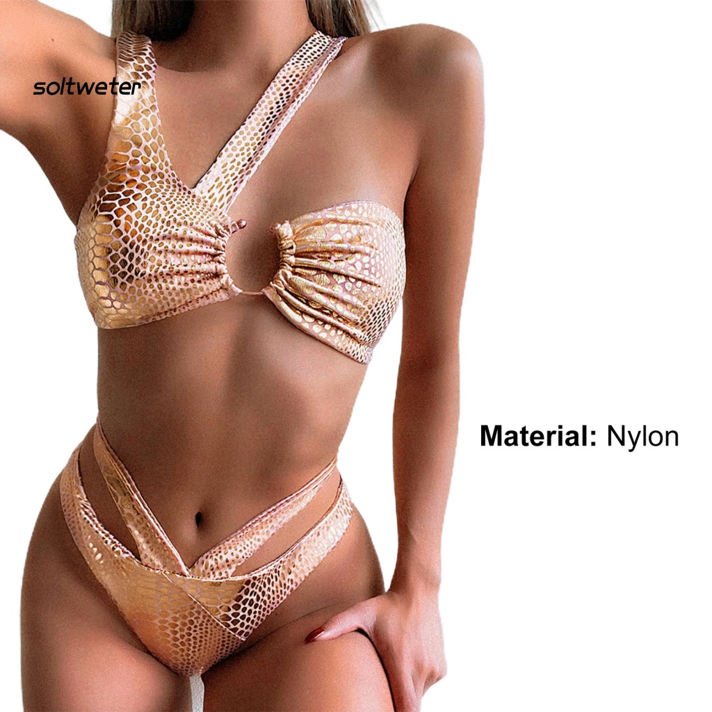 Bộ Bikini 2 Mảnh Hở Lưng Có Mút Đệm Họa Tiết Da Rắn Quyến Rũ Dành Cho Nữ