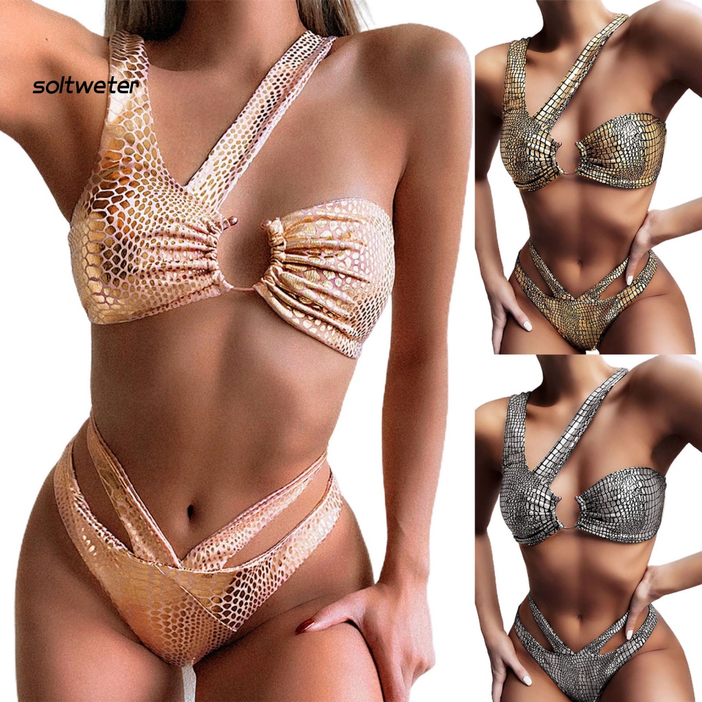 Bộ Bikini 2 Mảnh Hở Lưng Có Mút Đệm Họa Tiết Da Rắn Quyến Rũ Dành Cho Nữ