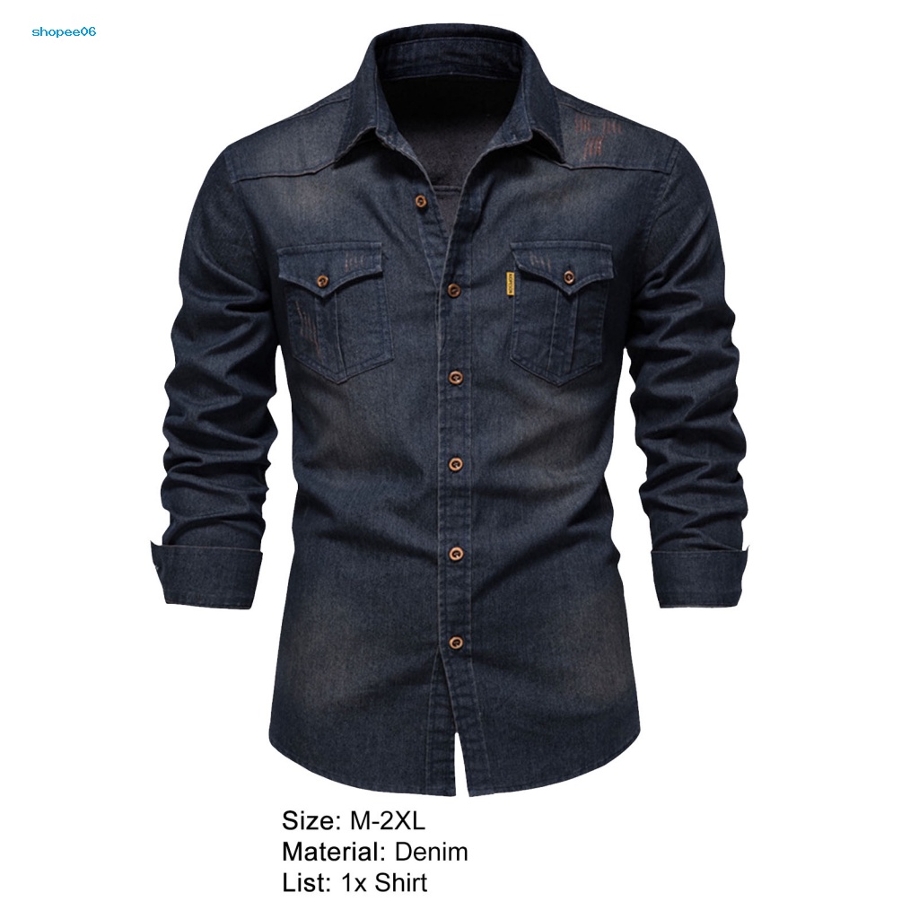 Áo Sơ Mi Denim Màu Trơn Nhiều Túi Thời Trang Xuân Hè Cho Nam