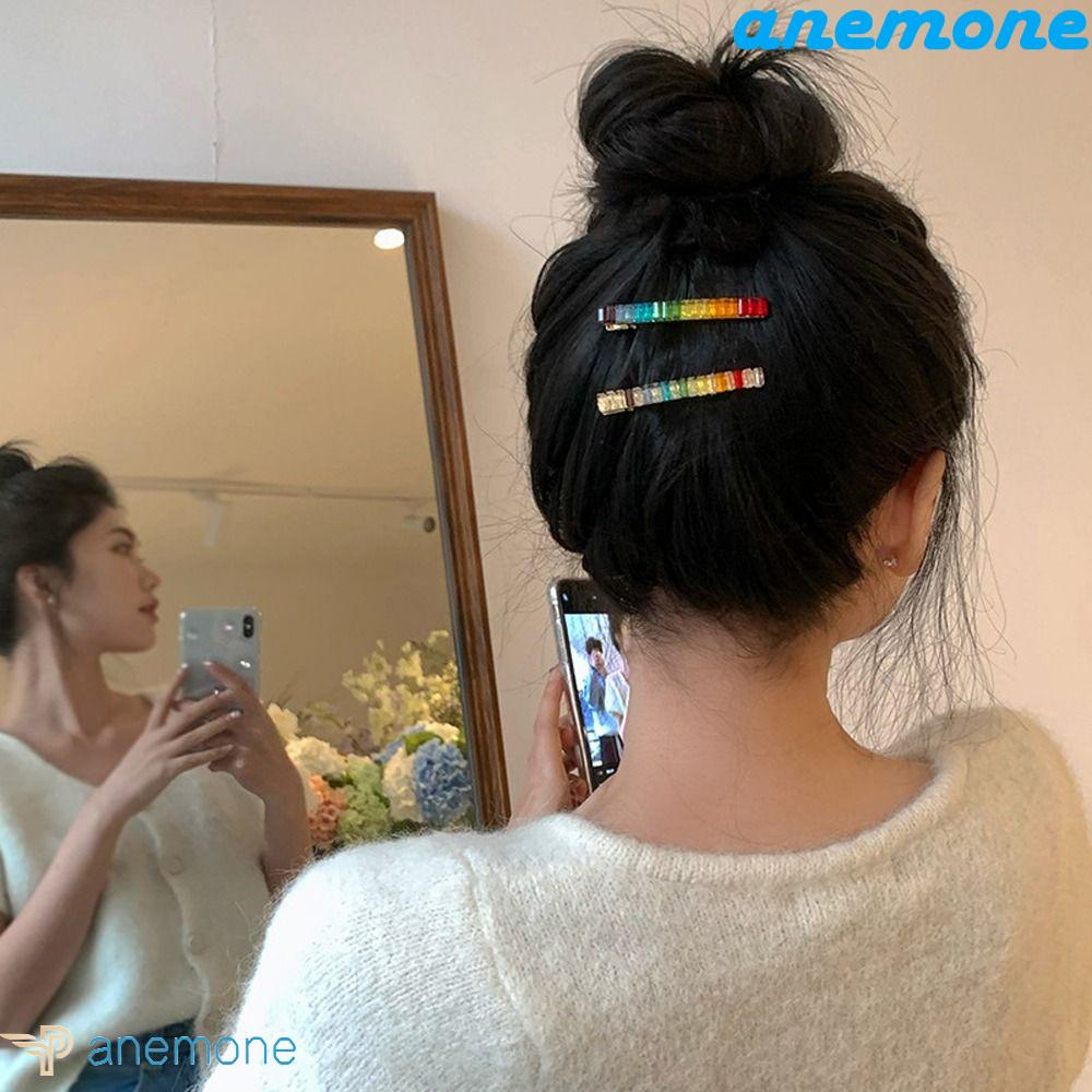 ANEMONE Kẹp Tóc Đính Đá Màu Cầu Vồng Phong Cách Hàn Quốc Ngọt Ngào Cho Nữ