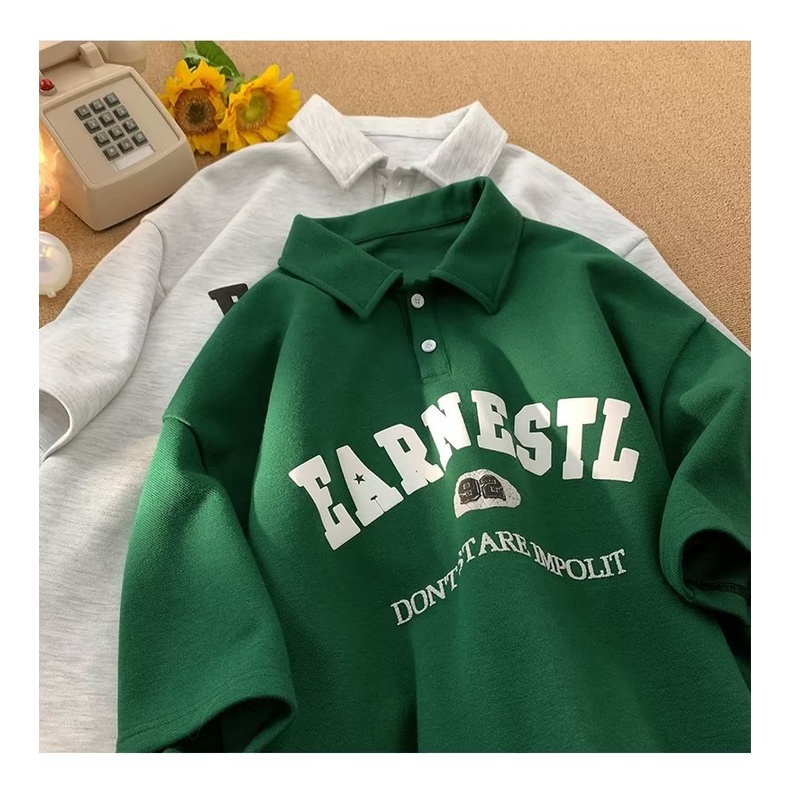 Áo Thun POLO Tay Ngắn In Chữ Đơn Giản Phong Cách Đường Phố Nhật Bản Thời Trang Mùa Hè Cho Nam