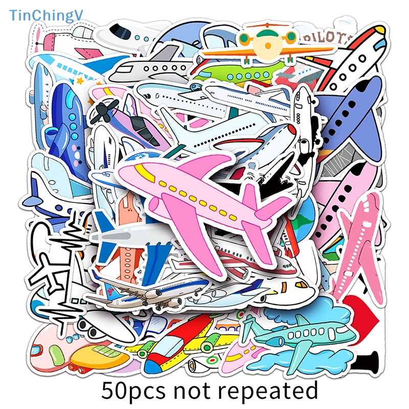 50 Miếng Dán Trang Trí Chống Thấm Nước Hình Máy Bay Graffiti Dễ Thương