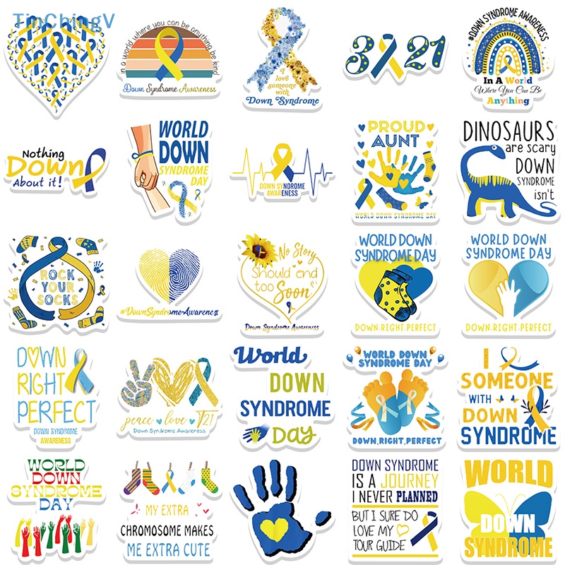 Bộ 50 Miếng Dán Chữ Down Syndrome Chăm Sóc Xe Hơi / Xe Máy / Laptop