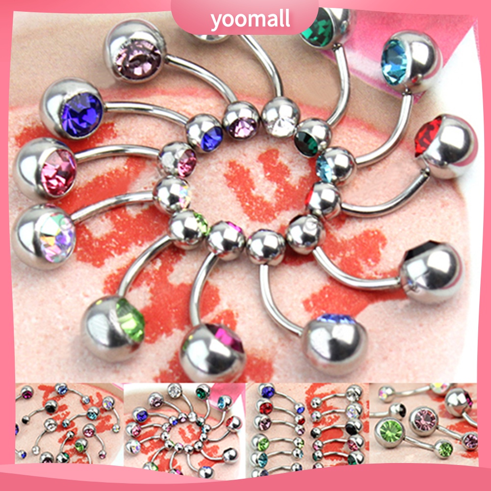 Bộ 12 Khuyên Rốn Thép 316L Đính Đá Nhân Tạo Thời Trang