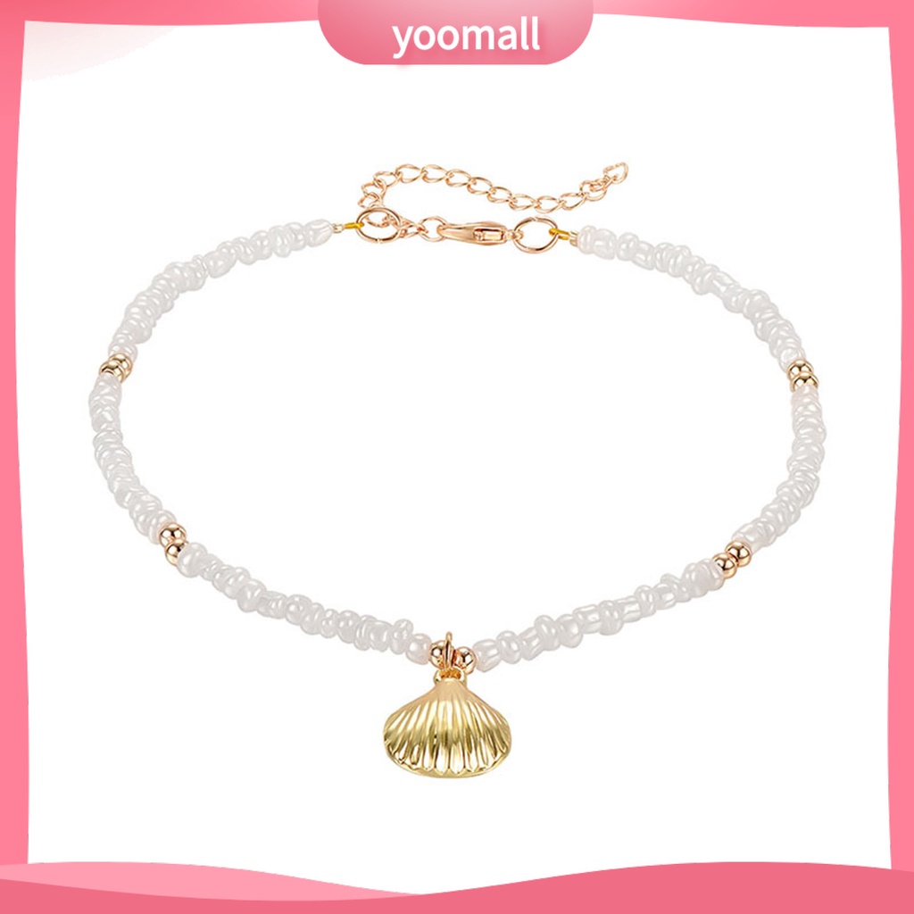 [YM] Lắc Chân Đính Ngọc Trai Nhân Tạo Hình Vỏ Sò Thanh Lịch Có Thể Điều Chỉnh Trang Sức Đi Biển Mùa Hè Cho Nữ